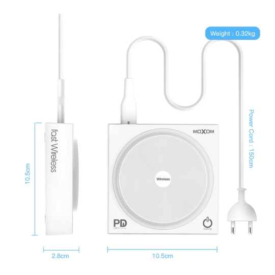 Telefon adapteri Moxom KH-62 PD LED 5in1 Wireless Charging Station - Thumbnail 3