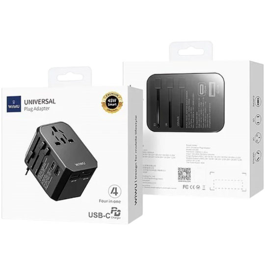 Telefon adapteri Wiwu UA-304 4 IN 1 UNIVERSAL PLUG ADAPTER BLACK 15936 - Thumbnail 1